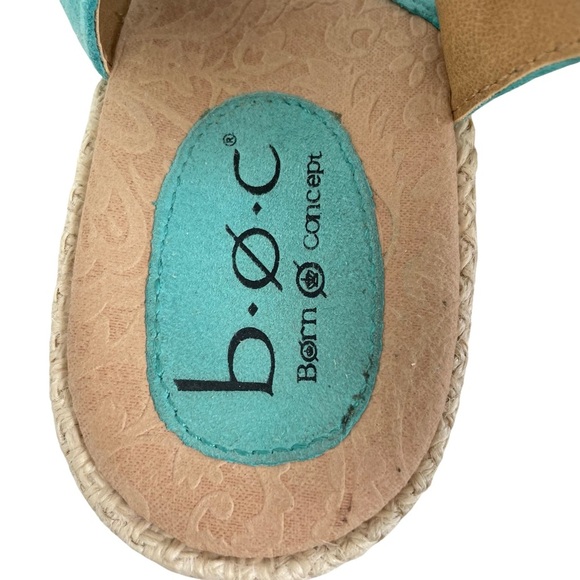 BOC Born Sandals Women's 10/42 Teal Leather Espadrille Wedge Open Toe Slingback - Picture 7 of 13